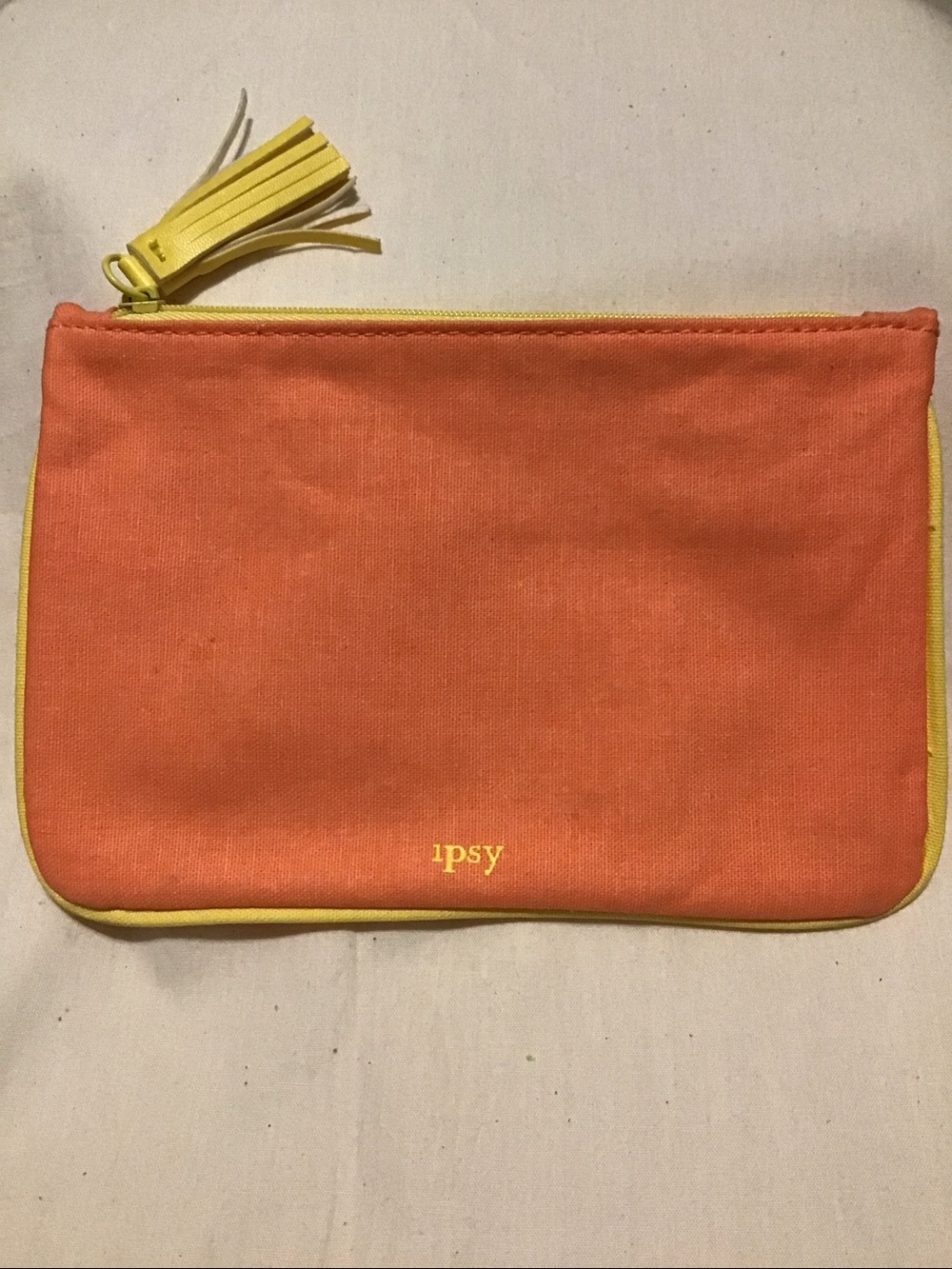New Ipsy bag, orange with yellow trim